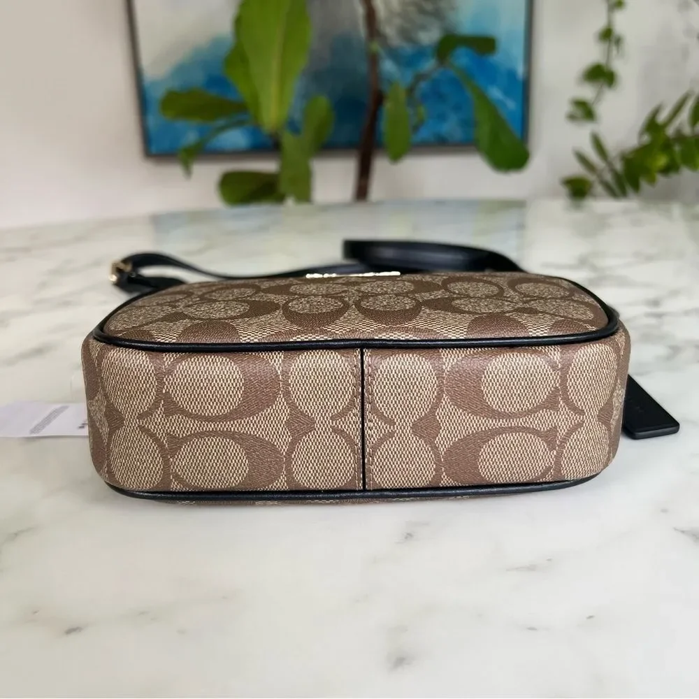 NWT Coach Mini Jamie Camera Bag In Signature Canvas C9926 Khaki Black Gold